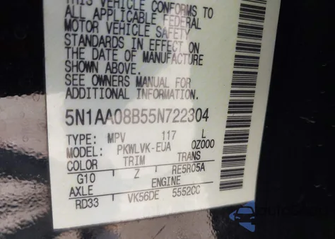 2005 Nissan Armada Le from USA, damaged, VIN 5N1AA08B55N722304